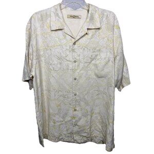 Tommy Bahama Men's Large Silk Beige Short‎ Sleeve Button Up Shirt Floral